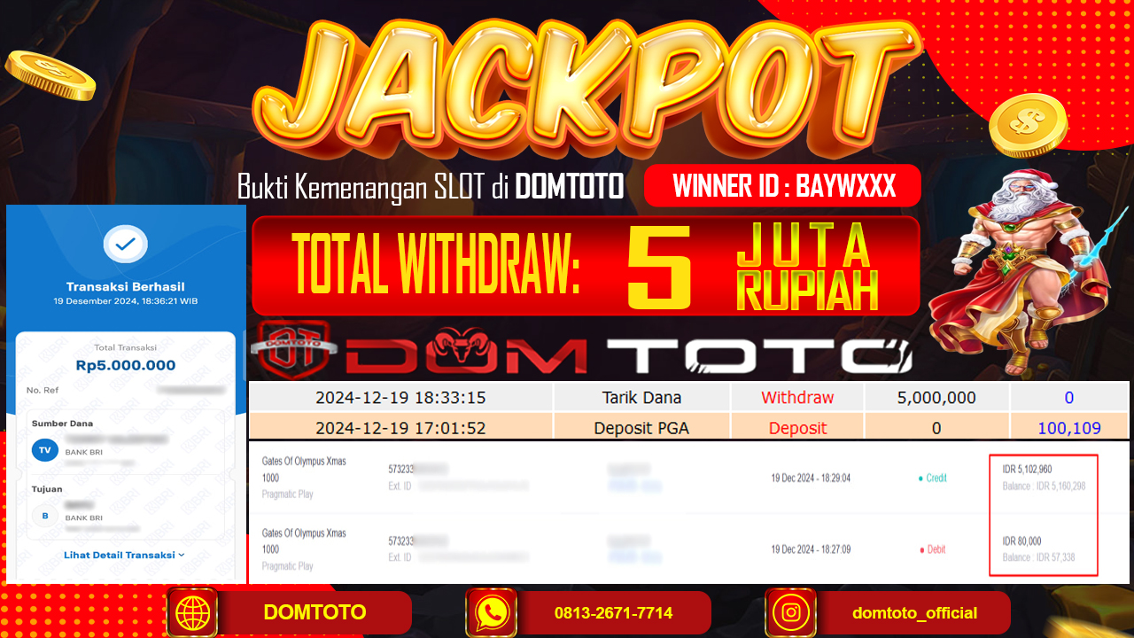 JACKPOT Gates Of Olympus Xmas 1000 19 DESEMBER 2024